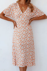 Print Split Joint V Neck A Line Dresses Ins Street