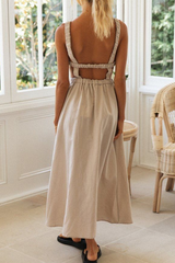 Solid Split Joint Backless O Neck A Line Dresses Ins Street