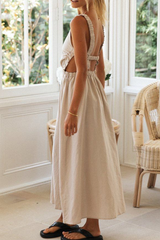 Solid Split Joint Backless O Neck A Line Dresses Ins Street