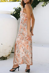 Print Slit Spaghetti Strap Wrapped Skirt Dresses Ins Street