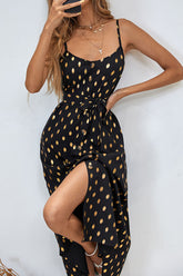 Print Slit Spaghetti Strap A Line Dresses Ins Street