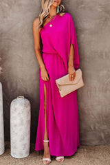 Solid Split Joint One Shoulder A Line Dresses Ins Street