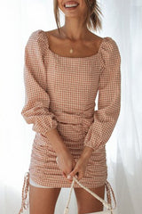 Plaid Split Joint Square Collar A Line Dresses Ins Street