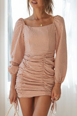 Plaid Split Joint Square Collar A Line Dresses Ins Street