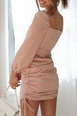 Plaid Split Joint Square Collar A Line Dresses Ins Street