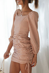 Plaid Split Joint Square Collar A Line Dresses Ins Street