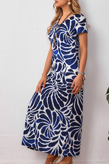 Print Split Joint V Neck A Line Dresses Ins Street