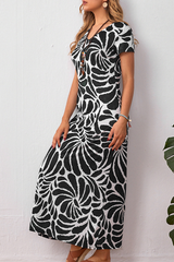 Print Split Joint V Neck A Line Dresses Ins Street