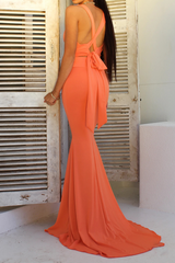 Elegant Solid Backless Strap Design Asymmetrical Collar Evening Dress Dresses Ins Street