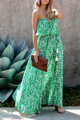 Elegant Print Frenulum Slit Strapless A Line Dresses Ins Street