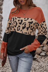 Casual Leopard Split Joint Contrast O Neck Tops£¨4 colors£© Florcoo