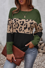 Casual Leopard Split Joint Contrast O Neck Tops£¨4 colors£© Florcoo