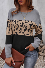 Casual Leopard Split Joint Contrast O Neck Tops£¨4 colors£© Florcoo