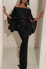 Sexy Solid Split Joint Slit Off the Shoulder Evening Dress Ins Street