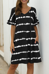 Print Split Joint V Neck Straight Dresses Ins Street