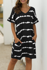 Print Split Joint V Neck Straight Dresses Ins Street