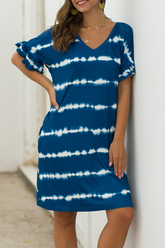 Print Split Joint V Neck Straight Dresses Ins Street
