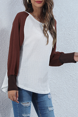 Casual Patchwork Contrast O Neck Tops Florcoo