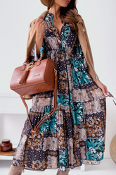 Print Buckle Flounce Mandarin Collar Dresses Ins Street