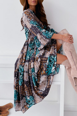 Print Buckle Flounce Mandarin Collar Dresses Ins Street