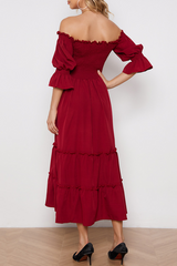 Solid Split Joint Stringy Selvedge Off the Shoulder Dresses Ins Street