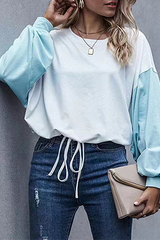 Casual Patchwork Contrast O Neck Tops Florcoo