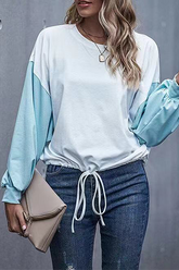 Casual Patchwork Contrast O Neck Tops Florcoo