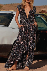 Floral Frenulum Flounce V Neck Irregular Dress Dresses Ins Street
