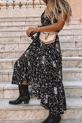Floral Frenulum Flounce V Neck Irregular Dress Dresses Ins Street