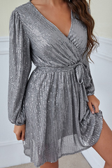Solid With Belt Sequins V Neck A Line Dresses Ins Street