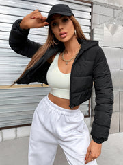 Zip Up Hooded Crop Puffer Coat Ins street