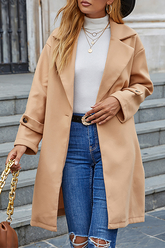 Elegant Solid Split Joint Buttons Turn-back Collar Outerwear Ins Street