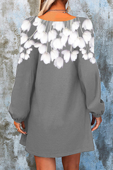 Casual Floral Split Joint Contrast V Neck A Line Dresses Florcoo