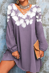 Casual Floral Split Joint Contrast V Neck A Line Dresses Florcoo