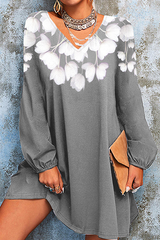 Casual Floral Split Joint Contrast V Neck A Line Dresses Florcoo