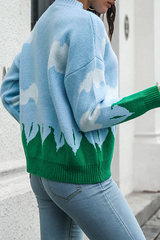 Casual Patchwork Basic Contrast O Neck Tops Sweater Florcoo