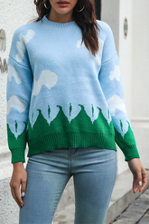 Casual Patchwork Basic Contrast O Neck Tops Sweater Florcoo