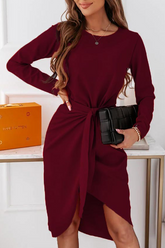 Elegant Solid With Belt O Neck Long Sleeve Dresses£¨3 colors£© Ins Street