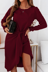 Elegant Solid With Belt O Neck Long Sleeve Dresses£¨3 colors£© Ins Street