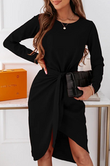 Elegant Solid With Belt O Neck Long Sleeve Dresses£¨3 colors£© Ins Street