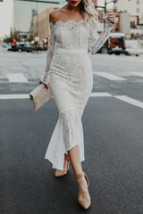 Elegant Solid Lace Flounce Off the Shoulder Trumpet Mermaid Dresses Ins Street