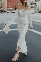 Elegant Solid Lace Flounce Off the Shoulder Trumpet Mermaid Dresses Ins Street