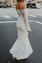 Elegant Solid Lace Flounce Off the Shoulder Trumpet Mermaid Dresses Ins Street