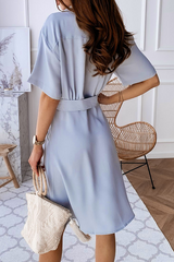 Solid Buckle With Belt Turndown Collar Dresses Ins Street
