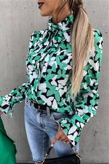 Elegant Print Flounce Strap Design Stringy Selvedge Collar Tops Ins Street