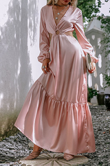 Elegant Solid Backless Flounce V Neck Evening Dress Dresses Ins Street