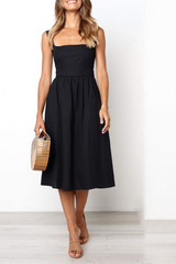 Solid Split Joint Square Collar Cake Skirt Dresses Ins Street