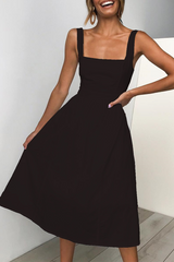 Solid Split Joint Square Collar Cake Skirt Dresses Ins Street