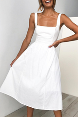 Solid Split Joint Square Collar Cake Skirt Dresses Ins Street