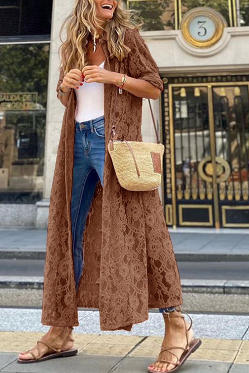 Solid Lace Cardigan Collar Outerwear Ins Street